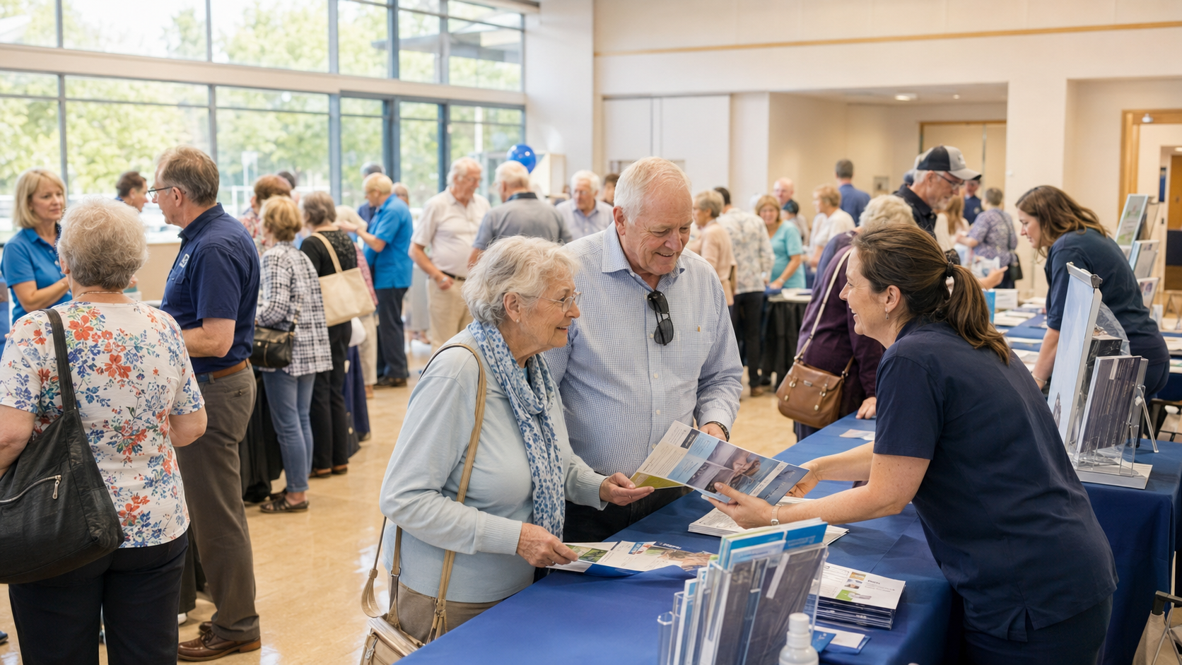 Visitors enjoying friendly conversations with local providers at a Senior Expo
